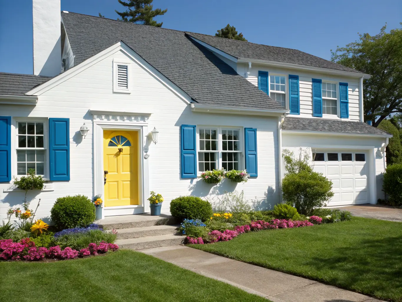 A freshly painted home exterior with vibrant colors and clean lines, demonstrating Guthrie Home Repair's expertise in painting services. The image should capture the curb appeal and attention to detail.