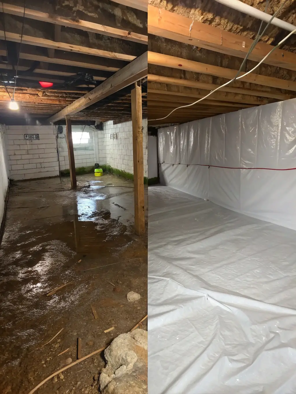 A clean and organized crawlspace after repair, showcasing the effectiveness of Guthrie Home Repair's crawlspace services. The image should be well-lit and show the improved condition of the space.